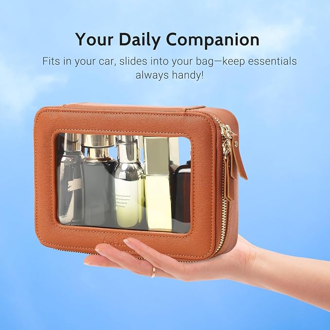 Aveniee Clear Makeup Bag, Travel Toiletry Case for Women, Cosmetic Pouch with Zippers, Car Storage Organizer for Essentials,Brown,Medium Classic - Image 4