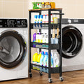 Slim Storage Cart with Wheels, 4 Tier Metal Rolling Organizer with Wood Top and Handle, Narrow Utility Shelf for Kitchen Bathroom Laundry Room, Black by Unknown
