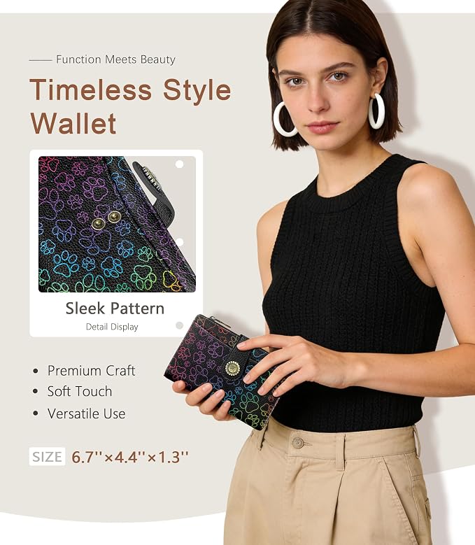 Dog Paw Wallet Women RFID, Cute Passport Holder Credit Card Holder | 6.7" x 4.4" x 1.3" Bifold, Travel billfold, Zipper Pocket, PU Leather, Clutch, Purse, ID Window, Pen Holder, Gift Ladies Girl - Image 2