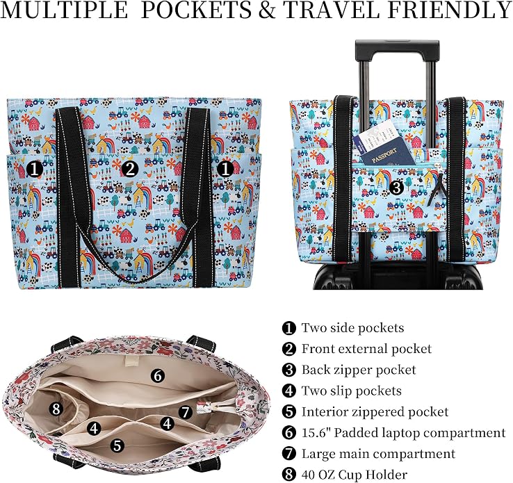 Tote Bag for Women with Laptop Compartment & Cup Holder,Nylon Bag for Work,Travel,Gym,Beach,Teacher,Nurse,School,Mom - Image 4