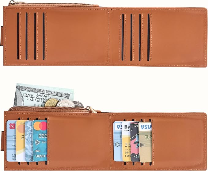 Chelmon Women's RFID Slim Card Holder Wallet | Thin Bifold Multi Card Case with Zipper Coin Pocket Purse for Women(Tan) - Image 5