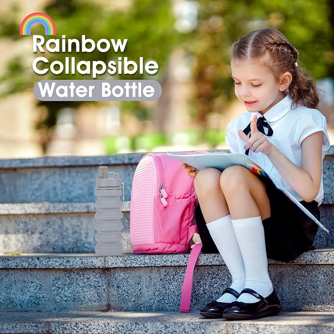 Collapsible Water Bottles for Kids, Students, Adults, Reusable BPA Free Silicone Foldable Sports Water Bottles for Travel Camping Hiking, Folding Travel Water Bottles, Gary - Image 5