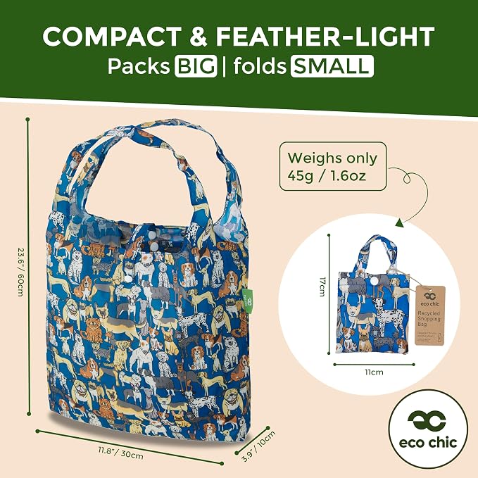 ECO CHIC Foldable Reusable Grocery Bags - Lightweight, Recycled & Reusable Shopping Bag - Waterproof Packable Tote - Image 4
