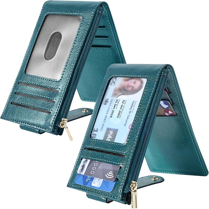 Chelmon Women's RFID Slim Card Holder Wallet | Thin Bifold Multi Card Case with Zipper Coin Pocket Purse for Women(Peacock Blue) - Image 2
