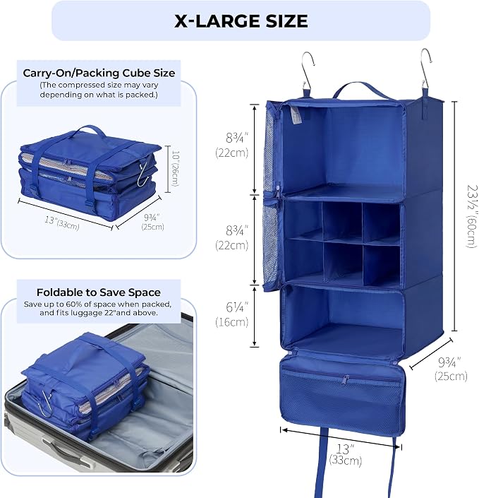 GRANNY SAYS Hanging Packing Cubes, Large Hanging Suitcase Organizers, Blue | Portable Suitcase Organizer, Travel Packing Organizers, Compression Luggage Bags for Clothes, Carry on Closet Suitcase - Image 3
