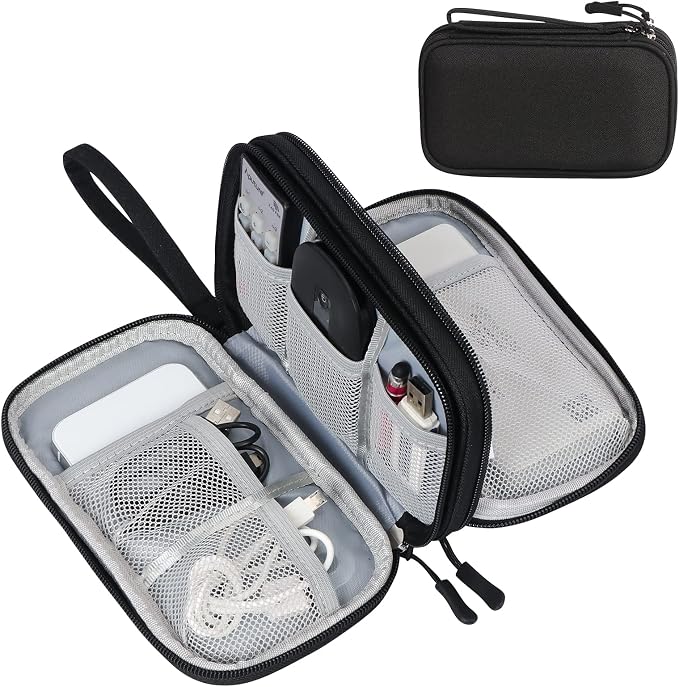 FYY Electronic Organizer, Travel Tech Pouch Bag, Cable Organizer Black | Wrist Strap, Waterproof, Double Layers Portable Electronics Travel Carrying Case for Cord, Charger, Daily Business Trips Use by FYY