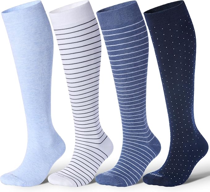 LEVSOX Cotton Compression Socks for Women Men 20-30 mmHg Knee High Cute Support Sock for Nurses Flying Pregnancy by Levsox