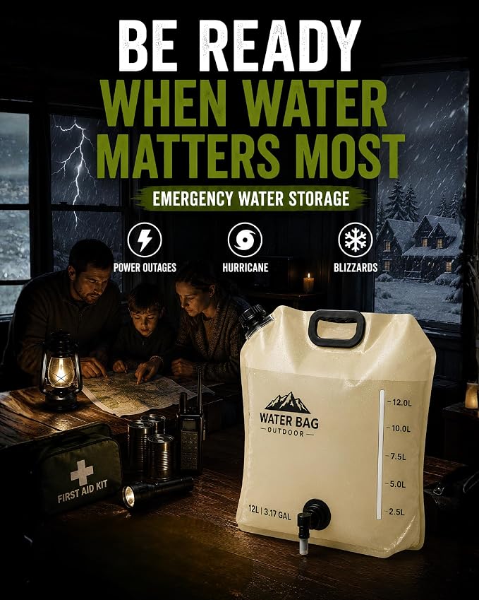 3.17 Gallon/12L Collapsible Water Container with Spigot, Foldable Water Storage Bag for Camping, RV, Emergency Preparedness & Outdoor Cooking - Image 4