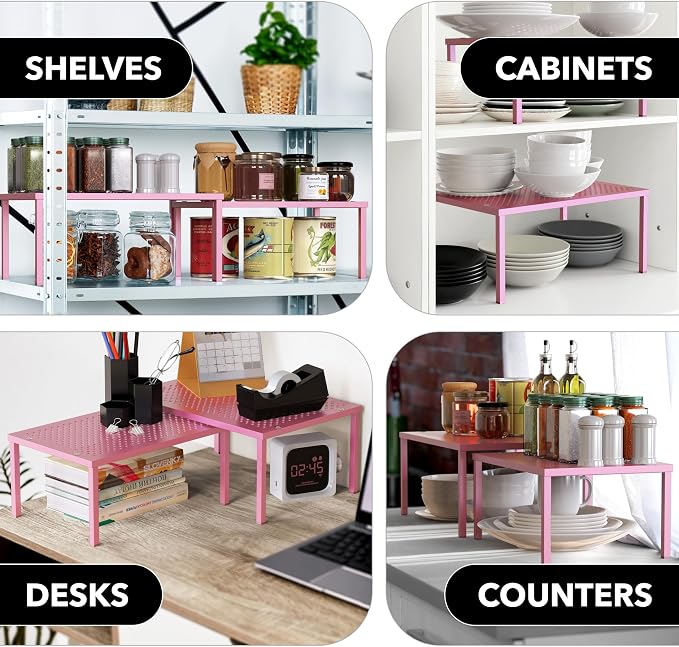 Simple Houseware Expandable Stackable Kitchen Counter Shelf Organizer, Pink, Metal Top, 11.25 in L x 7.9 in W x 5.4 in H | Expandable & Stackable 9" D x 12.75" W x 5.9" H - Image 7