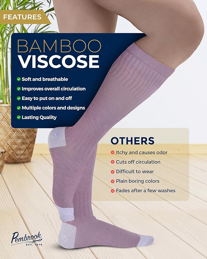Pembrook® Bamboo Viscose Light Compression Socks - 3 Pairs | 8-15 mmhg Compression Socks | Knee High Comfort Support Socks - Image 4