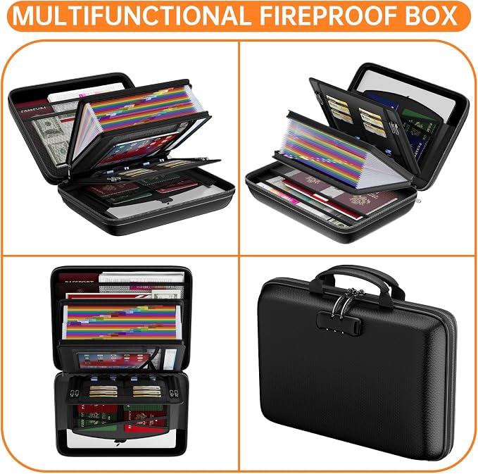 ENGPOW Fireproof Document Box with Lock & 25-Pocket Accordion File Folder | Fire&Water Resistant,Hard Case File Organizer with Handle,Portable Home Office Safe Storage for Important Documents,Laptop - Image 8