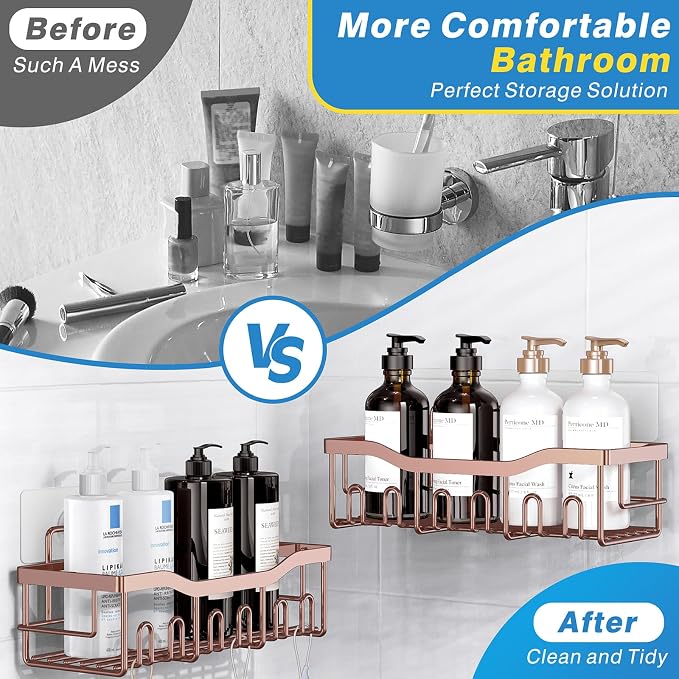 EUDELE Shower Caddy 2 Pack,Adhesive Shower Organizer for Home Decor&Kitchen Organizers,No Drilling,Rustproof Stainless Steel Bathroom Shelf Organizer - Image 2