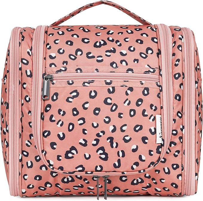 Narwey Hanging Cheetah Toiletry Bag for Women Travel Makeup Bag Organizer Toiletries Bag for Cosmetics Essentials Accessories (Large, Orange Leopard) by Narwey
