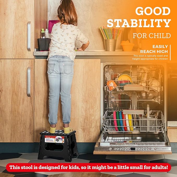 Collapsible Step Stool 7.5 Inch, Small Folding Stool, 176 lbs, Black | Lightweight Foldable Step Stool for Kids and Adults with Handle, for Kitchen, Bathroom, Car, and Compact Home Storage - Image 2