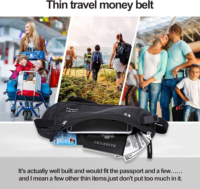 Money Belt - Passport Holder Secure Hidden Travel Wallet with RFID Blocking, Undercover Fanny Pack (Black) - Image 7