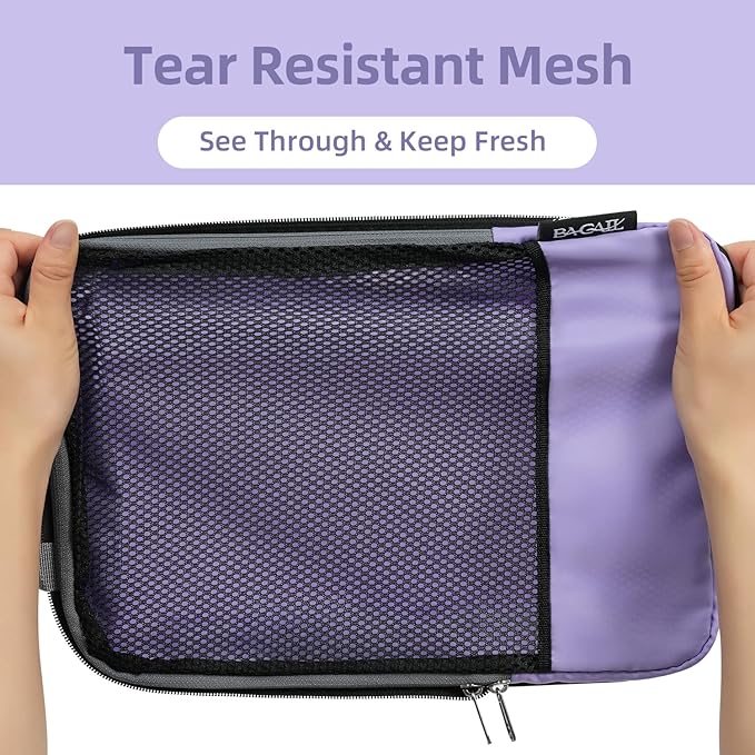BAGAIL 4 Set/6 Set/8 Set Compression Packing Cubes Travel Accessories Expandable Packing Organizers (Half Mesh, 6-Lavender) - Image 5