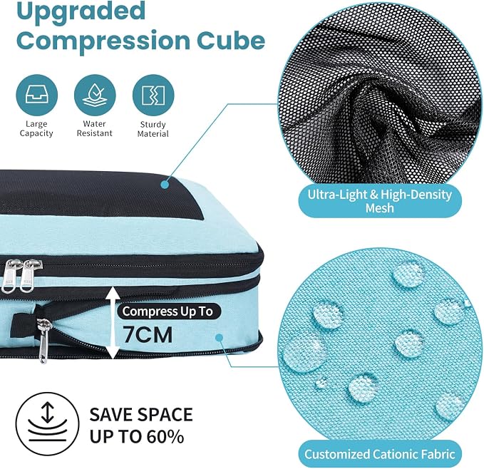Compression Packing Cubes for Travel, Lightweight Vacation Travel Essentials, Travel Accessories for Suitcase Organizer Bags Set, Durable Luggage Organizer - Image 2
