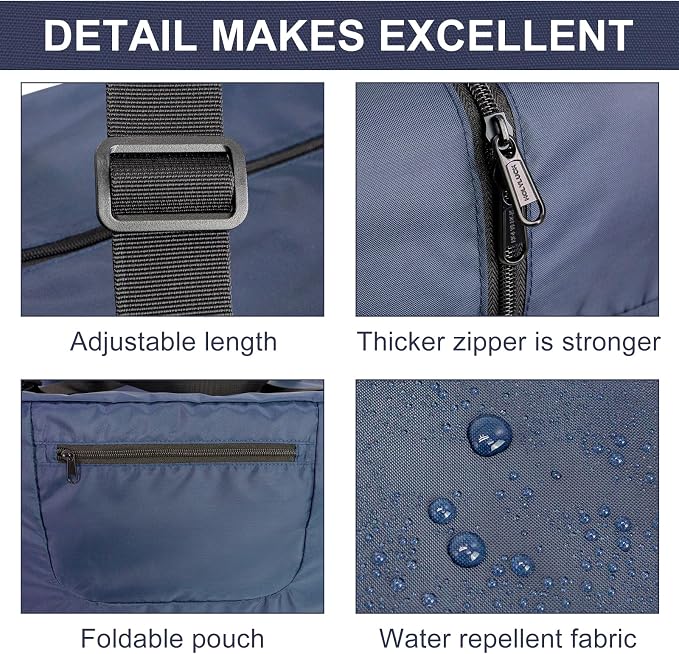HOLYLUCK Foldable Travel Duffel Bag Luggage Great for Gym -55L, Navy Blue - Image 4