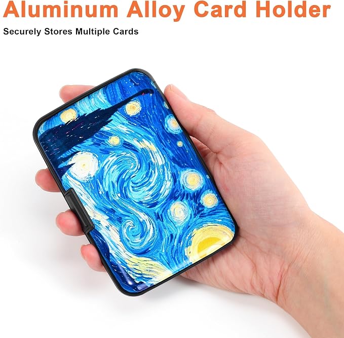 Mayski Credit Card Holder for Women RFID Blocking Wallet, The Starry Night | Card Wallets for Women Small Mini Business Metal Accordion Aluminum Alloy Hard Case for Men - Image 3