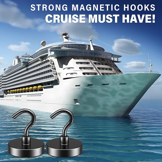 FINDMAG 10 Pack Black Magnetic Hooks, 110LB+ Heavy Duty Magnets with Hooks | Neodymium Magnetic Hooks for Cruise Cabins, Garage, Kitchen, Office, Locker, Strong Magnetic Hanger, Cruise Essentials 2026 - Image 2