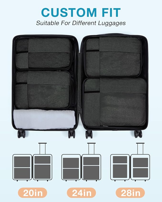 BAGSMART Compression Packing Cubes for Travel, 4 Set Luggage Organizer Bags | Fits 20/24/28in Carry-On Suitcases, Compressible Bags Streamline Cruise Travel Essentials, Sturdy Handles, Machine Washable - Image 3