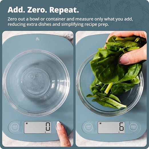 Greater Goods Food Scale, Slim & Compact Build, 1g Precision (Stone Blue) | Digital Kitchen Scale for Cooking, Meal Prep & Portion Control, Tare, Auto Shut-Off, g/oz/lb/ml Conversion & Calorie Tracking - Image 4