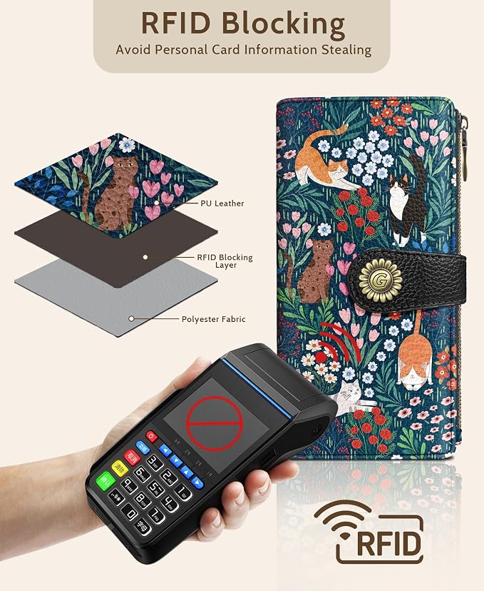 GIANCOMICS Cute Cat Womens Wallet RFID Blocking, Credit Card Holder Bifold | Billfold, Cute Cash Purse, Travel Zipper Coin Pocket, Compact Clutch, PU Leather, ID Window, 11 Card Slots, Ladies Gift Woman - Image 4