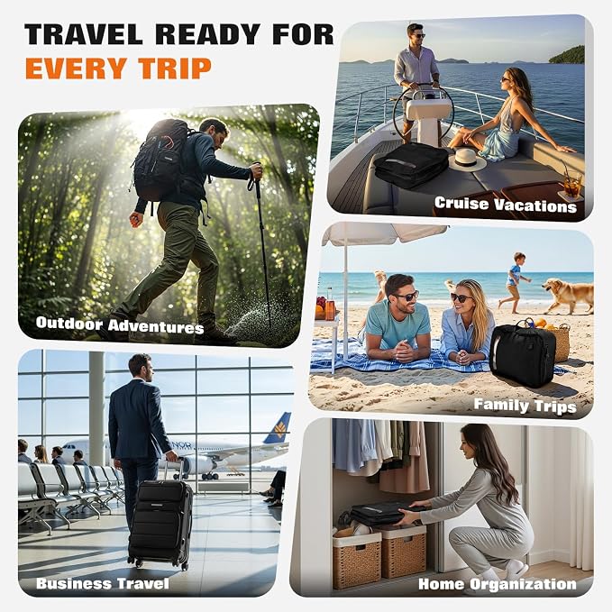 Vacuum Bags for Travel with Wired Pump, Travel Compression Bags for Clothes, 180° Open Zipper, Save 80% Space, IP68 Waterproof Travelpack Vacuum Kit for Luggage, Suitcase, Home Storage (2 Pack + Pump) - Image 8