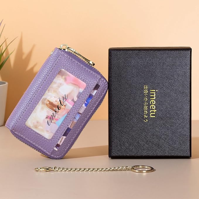 imeetu Rfid Credit Card Holder, Businese Card Case, Wallet for Women Men | Genuine Leather Card Wallet with id Window, Keychain & Double Zipper, Water-resistan Small Wallet with Gift Box, Daily Travel - Image 7
