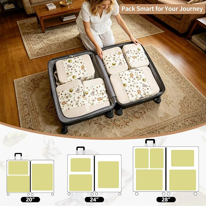 Extra Large Compression Packing Cubes for Carry On, 4 Set Lightweight Travel Packing Organizers with Breathable Mesh, Expandable Compression Cubes for Travel, Herbal - Image 6