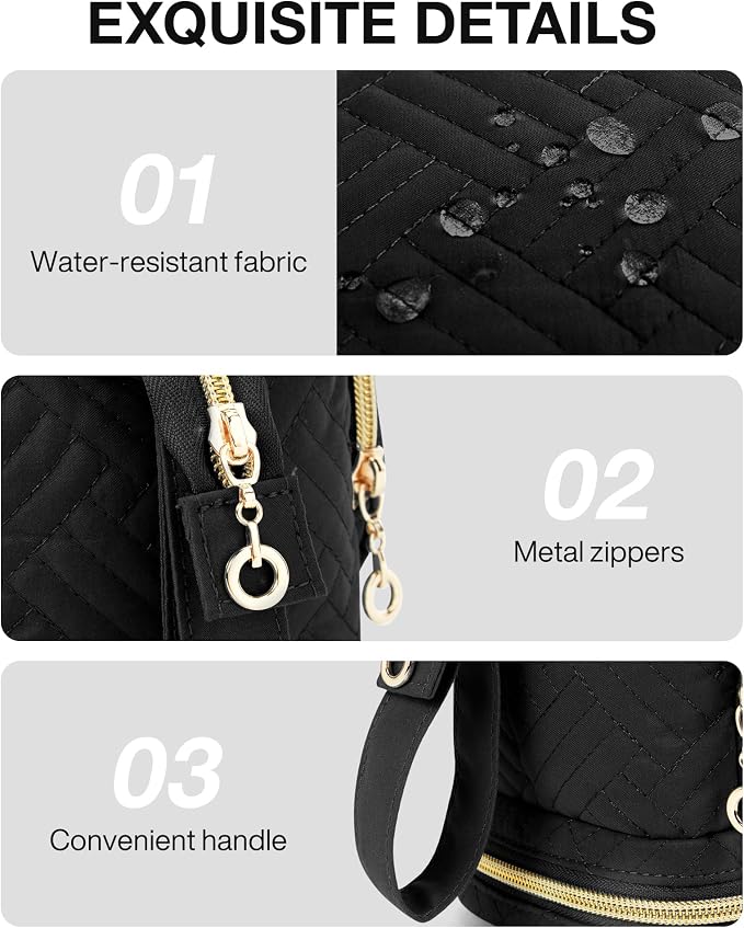 BAGSMART Travel Makeup Bag, Cosmetic Bag Make Up Organizer Case, Large Wide-open Pouch for Women Double Layers Purse for Toiletries Accessories Brushes Black - Image 6