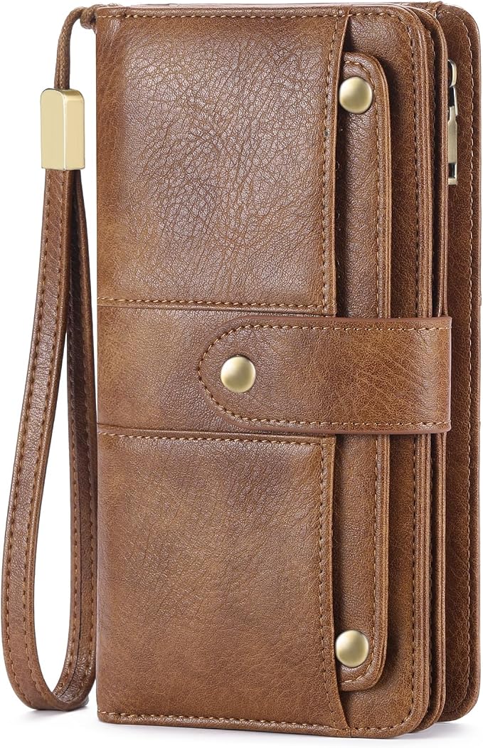 Wallets for Women Trifold Wristlet Wallets Large Capacity RFID Blocking Ladies Purse Credit Card Holder by FALANMULE