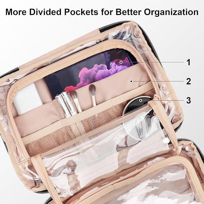 Everfun Travel Toiletry Bag with Hanging Hook and Leakproof Wet/Dry Compartments, Large Capacity Makeup Cosmetic Organizer for Women, 11x7.75x4.5 Inch, Black - Image 3