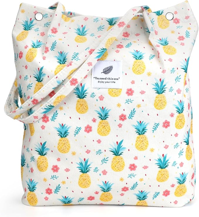 LHMTQVK Corduroy Tote Bags for Women, Large Capacity Tote Purse Reusable Grocery Shoulder Bag with Inner Pockets by LHMTQVK