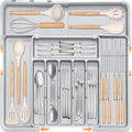 Silverware Drawer Organizer for Kitchen, Adjustable Utensil Drawer Organizer with 2 Knife Block, BPA Free Flatware and Cutlery Holder, Expandable Plastic Storage for Spoons Forks Knives(Grey) by HOMECOR