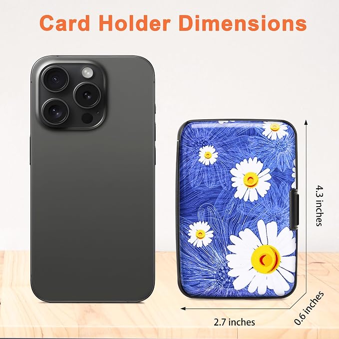 Mayski Credit Card Holder for Women RFID Blocking Wallet, White Flower | Card Wallets for Women Small Mini Business Metal Accordion Aluminum Alloy Hard Case for Men - Image 5