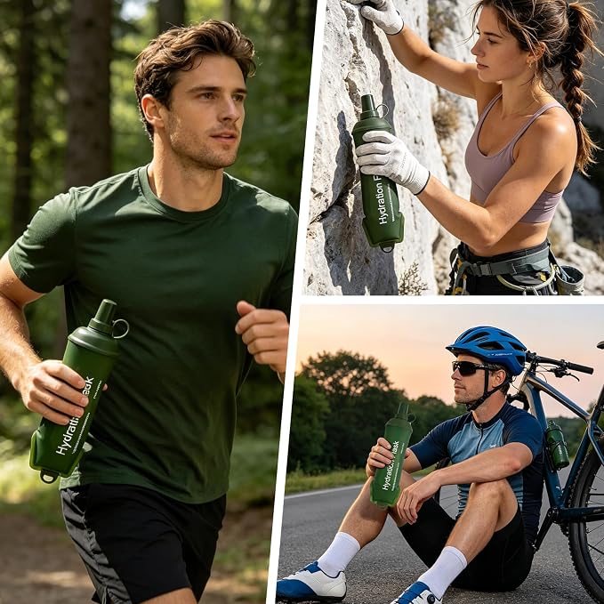 2Pcs 500ml Soft Flask, TPU Collapsible Soft Water Bottle for Hydration Pack, Running Vest, Leak-Proof Folding Water Bottle for Hiking Cycling Climbing Jogging- Green - Image 7
