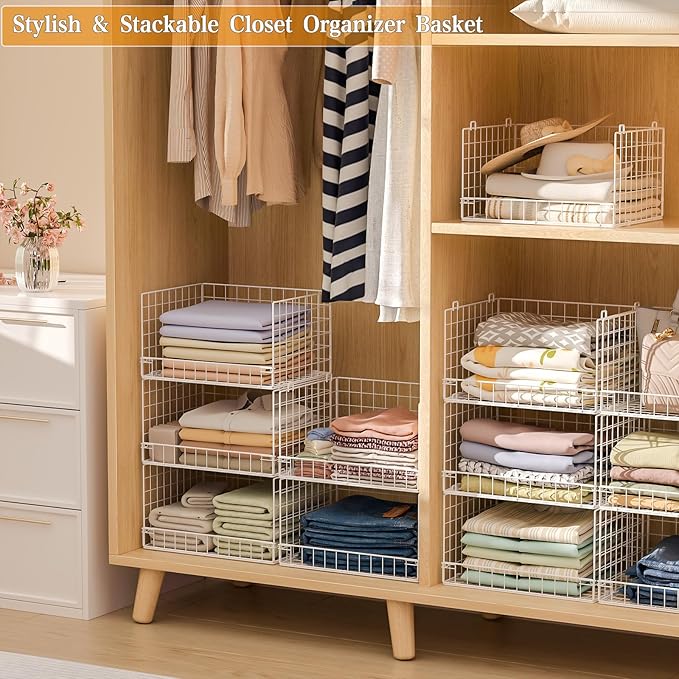 Yociyoga Closet Organizers and Storage Basket- 3-Tier Stackable Storage Bins, Foldable Closet Shelf Organizer Basket, Stackable Clothes Organizers Shelves for Home Organizer System(Patent 30022416) - Image 5