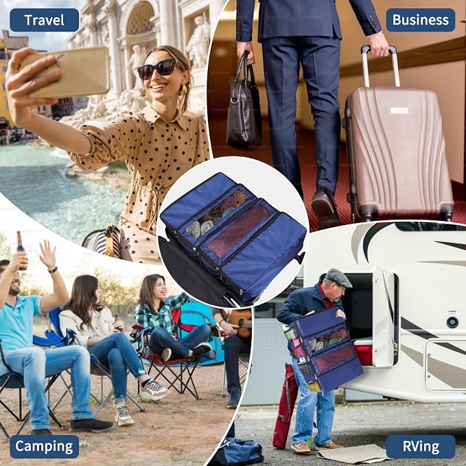 esouler Suitcase Organizer, Travel Luggage Organizer hanging packing cubes for travel，portable hanging travel shelves Collapsible closet organizer for Carry-on (Navy blue, Medium) - Image 7