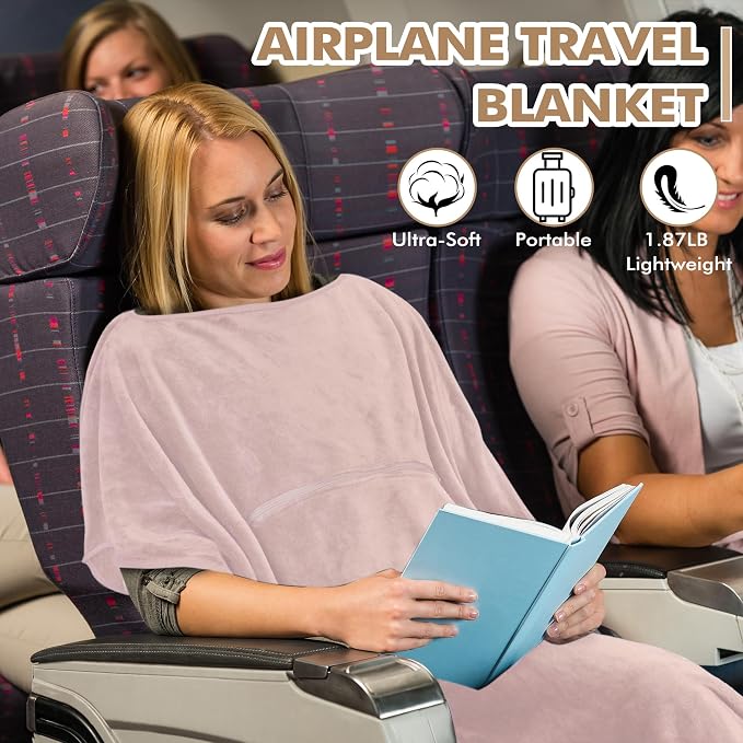Tirrinia Travel Blanket Airplane Office Poncho 4 in 1 Premium Cozy Fleece Portable Poncho Blankets with Built-in Bag, Pocket - Image 8