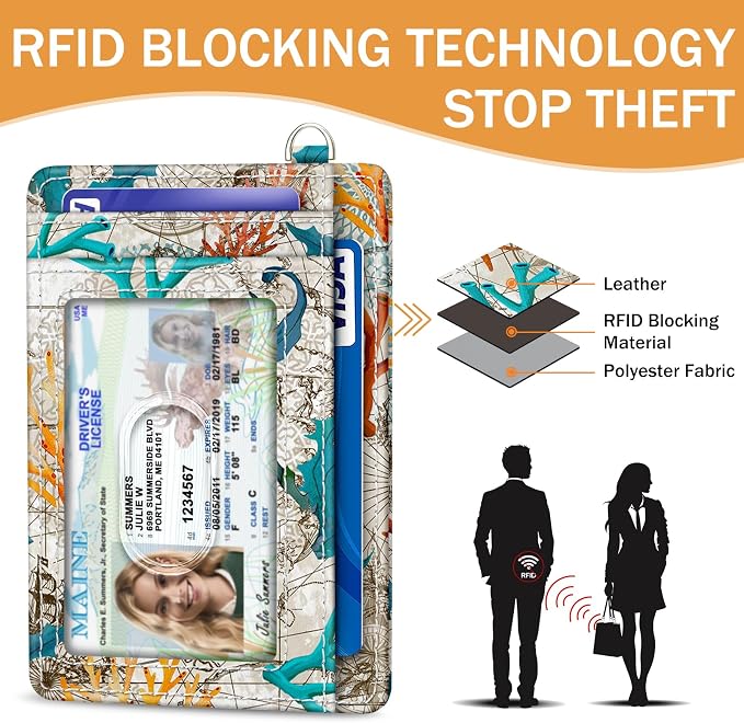 Yonlevres Sea Turtle Credit Card Holder Slim RFID Wallet Women Wristlet | Front Pocket, Handy, RFID Blocking, Woman Girls Ladies Gifts, D-ring for Keychain,Thin Mini Card Case, ID Window, PU Leather - Image 5
