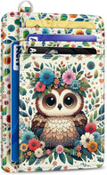 Yonlevres Floral Owl Credit Card Holder Slim RFID Wallet Women Small Travel | Front Pocket, Handy, RFID Blocking, Woman Girls Ladies Gifts, D-ring for Keychain,Thin Mini Card Case, ID Window, PU Leather by Yonlevres