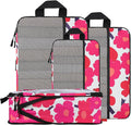 U+U 4 Set Compression Packing Cubes, Travel Organizers (Red Flower) | Space-Saving & Lightweight Travel by UU