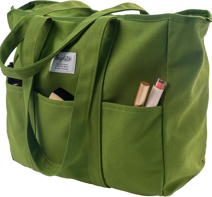 Bagelite Extra Large Canvas Tote for Women Men, Utility Work Bag with Zipper by Bagelite