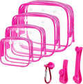 4 Pack Clear Toiletry Bags, Portable Travel Makeup Pouch with Zipper, TSA Approved Organizer, Clear Pouch Bags Compatible With Bogg Bag Divider Accessories(Hot Pink) by LETGO