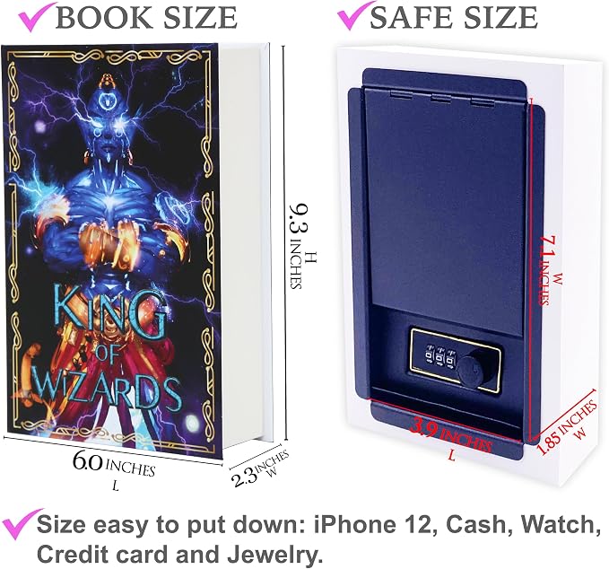 Wizard Book Safe with Real Pages, Fantasy Secret Compartment Items Storage Box with Classic Key Lock, Decorative Hidden Stash Box, Hardcover Safe Box for Money, 9.3"x6.0"x2.3" - Image 8