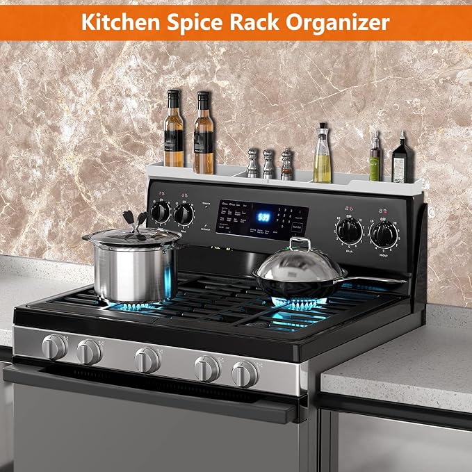 AWOKE Stove Top Shelf 30 Inch - Silicone Material Magnetic Shelf for The Stove - 3 Functional Partitions Kitchen Spice Rack Organizer - White - Image 7