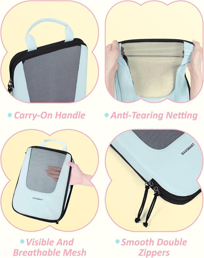 BAGSMART Compression Packing Cubes for Travel, 6/5/4set Lightweight Packing Organizers, Summer Travel Essentials Suitcase Organizer Bags Set - Image 6