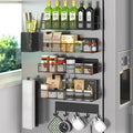 DTUQYX Magnetic Spice Rack for Refrigerator, 7 Pack Metal Shelf Black , Moveable Organizer with Hook Rack, Paper Towel Holder, Kitchenware Strong Storage Fridge by DTUQYX