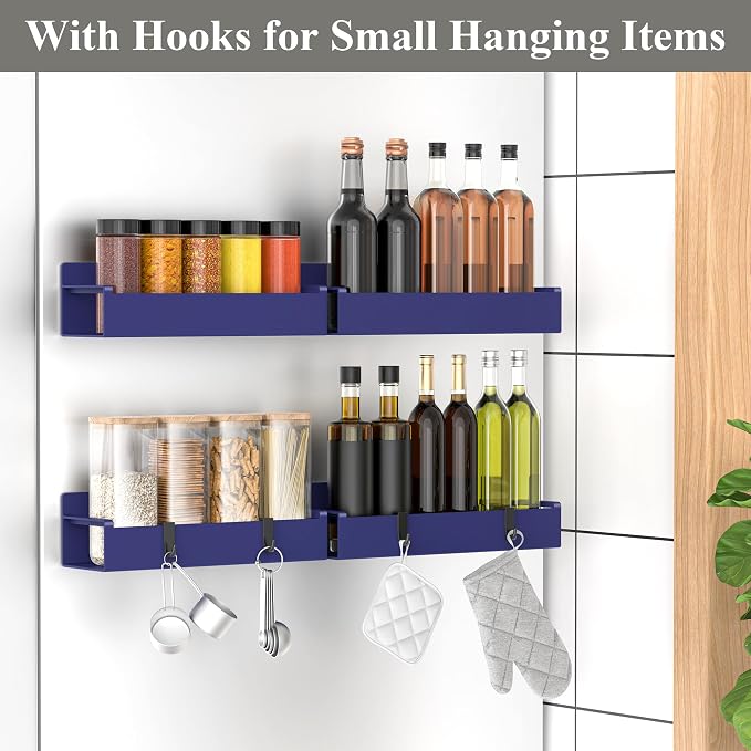 HuggieGems 4 Pack Magnetic Spice Rack Organizer for Refrigerator and Oven, Dark Blue Fridge Organizers and Storage for Kitchen - Image 2